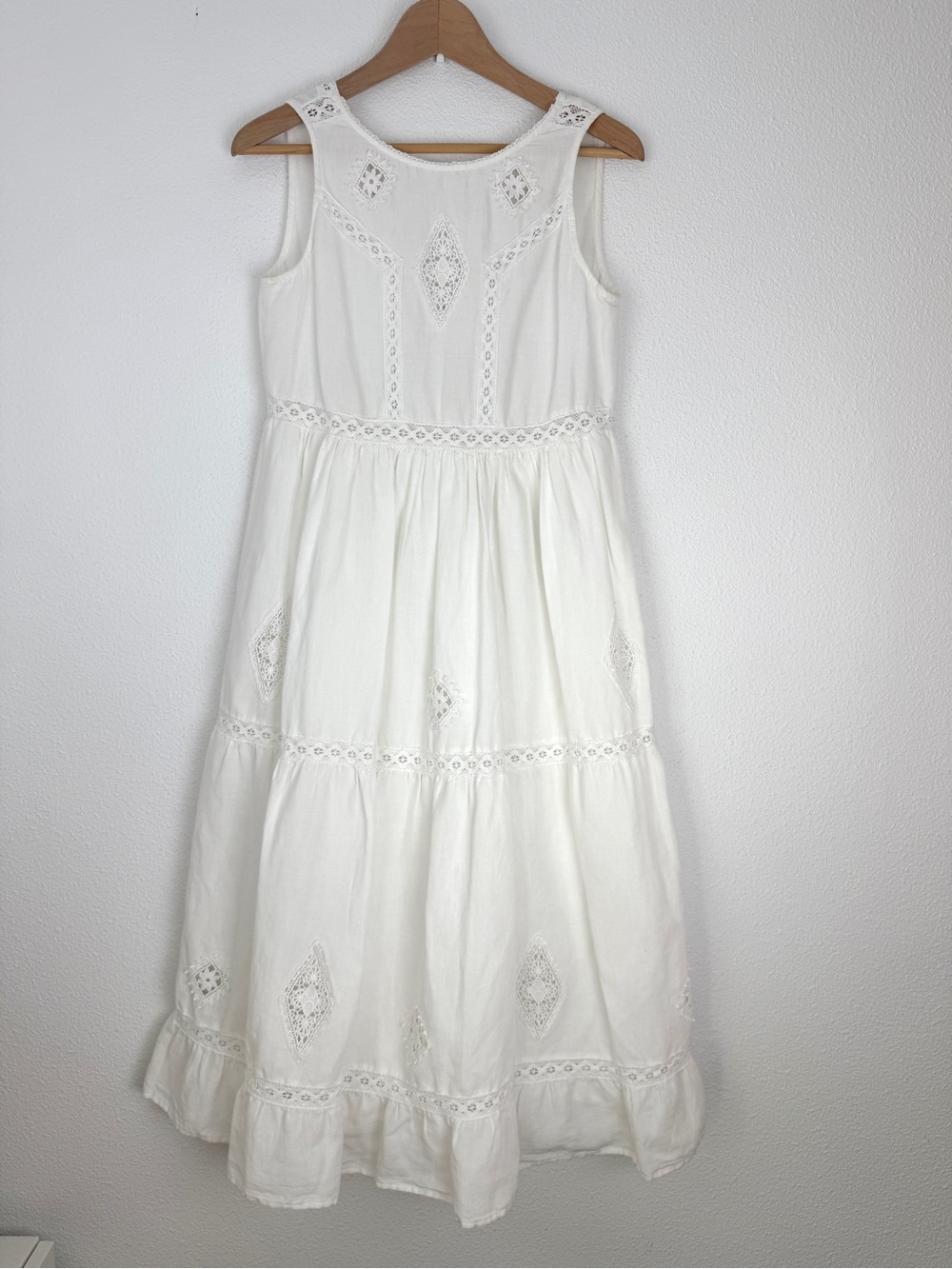 Sezane Zarrri Lace Embroidery White Eyelet Tiered Midi Dress 36 US4 - Picture 3 of 10